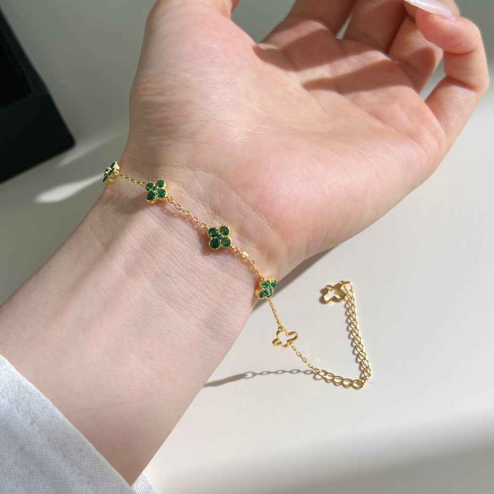 “Roselle Clover” S925 Sterling Silver Four-Leaf Flower Bracelet - Image 4