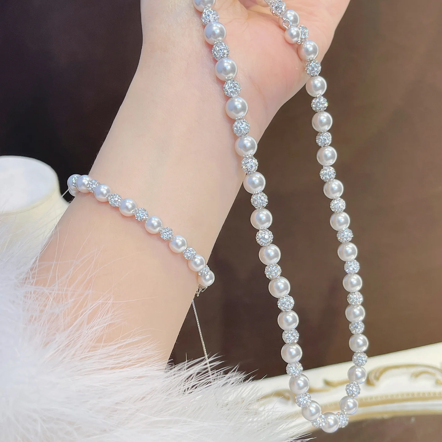 “Roselle Shambhala” S925 Sterling Silver Pearl Jewelry Set (Necklace & Bracelet)