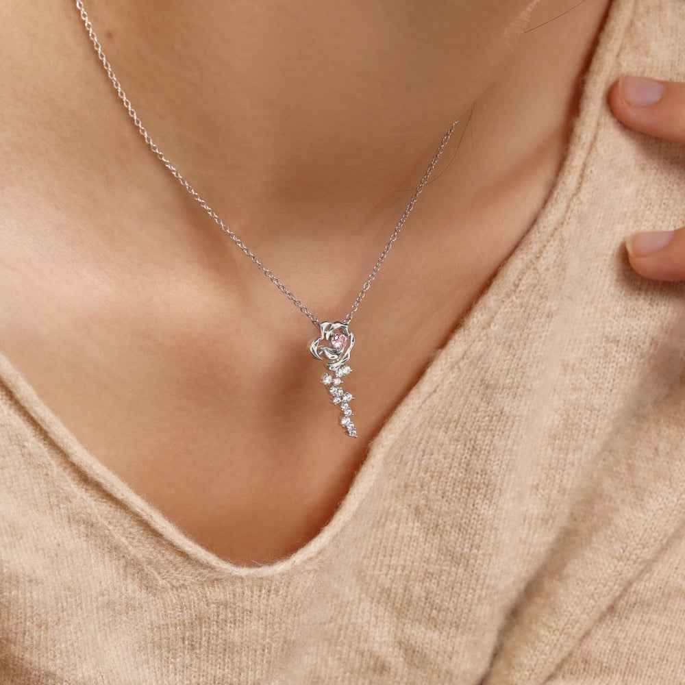 “Rosette Éclat” S925 Sterling Silver Hollow Rose Zircon Necklace - Image 2