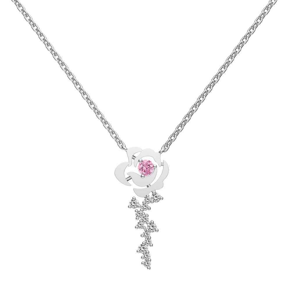 “Rosette Éclat” S925 Sterling Silver Hollow Rose Zircon Necklace - Image 3