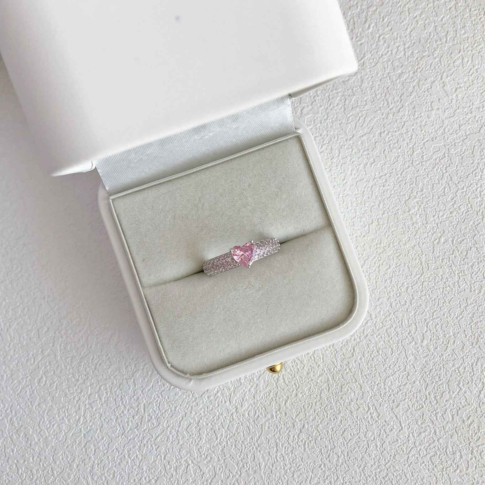 “Rosy Glimmer” 925 Sterling Silver Pink Pavé Heart Ring - Image 5