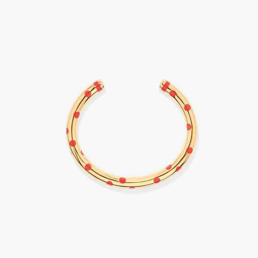 “Rouge Orbit” 18K Gold-Plated Brass Red Enamel Open Cuff Bracelet