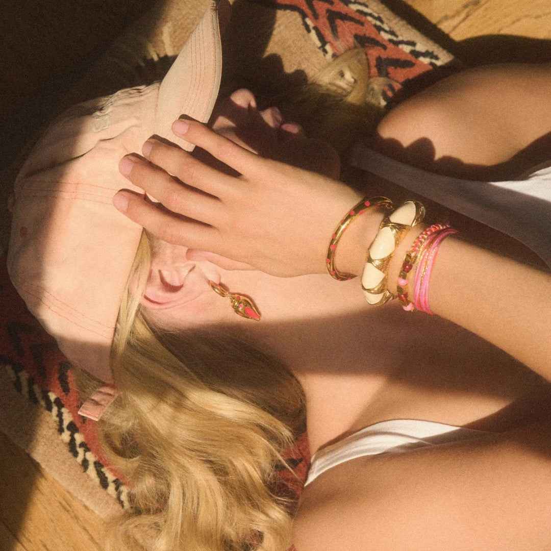 “Rouge Orbit” 18K Gold-Plated Brass Red Enamel Open Cuff Bracelet - Image 3