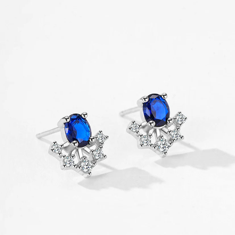 “Royal Solstice” 925 Sterling Silver Sapphire Halo Jewelry Set - Image 5