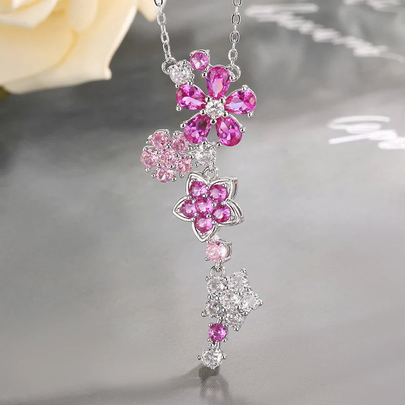 “Ruby Bloom” Brass Ruby Zircon Flower Jewelry Set - Image 2