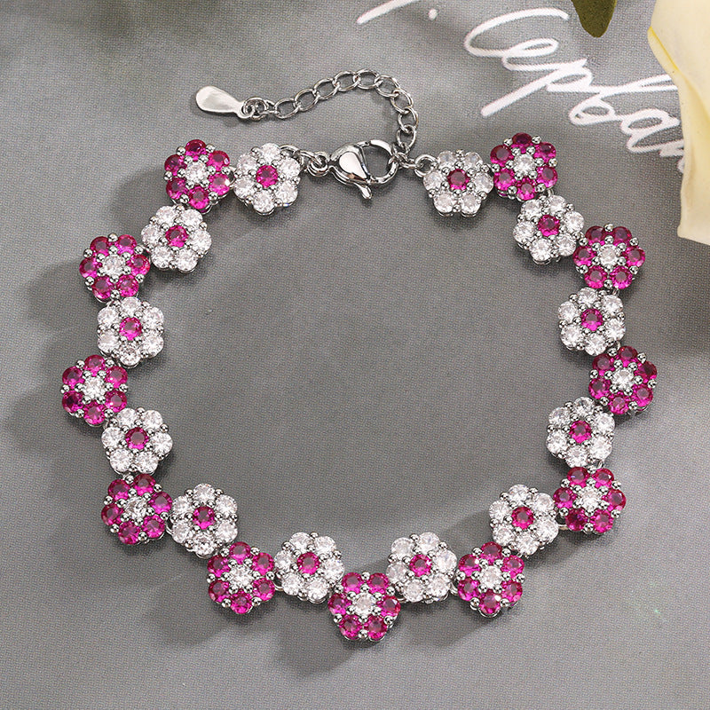 “Ruby Bloom” Brass Ruby Zircon Flower Jewelry Set - Image 3
