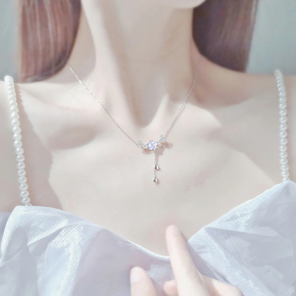 “Sakura Flutter” S925 Sterling Silver Cherry Blossom Tassel Jewelry Set - Image 2
