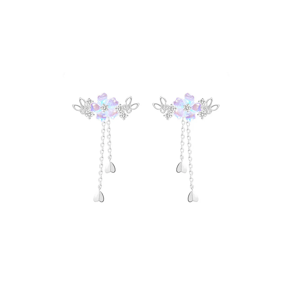 “Sakura Flutter” S925 Sterling Silver Cherry Blossom Tassel Jewelry Set - Image 4
