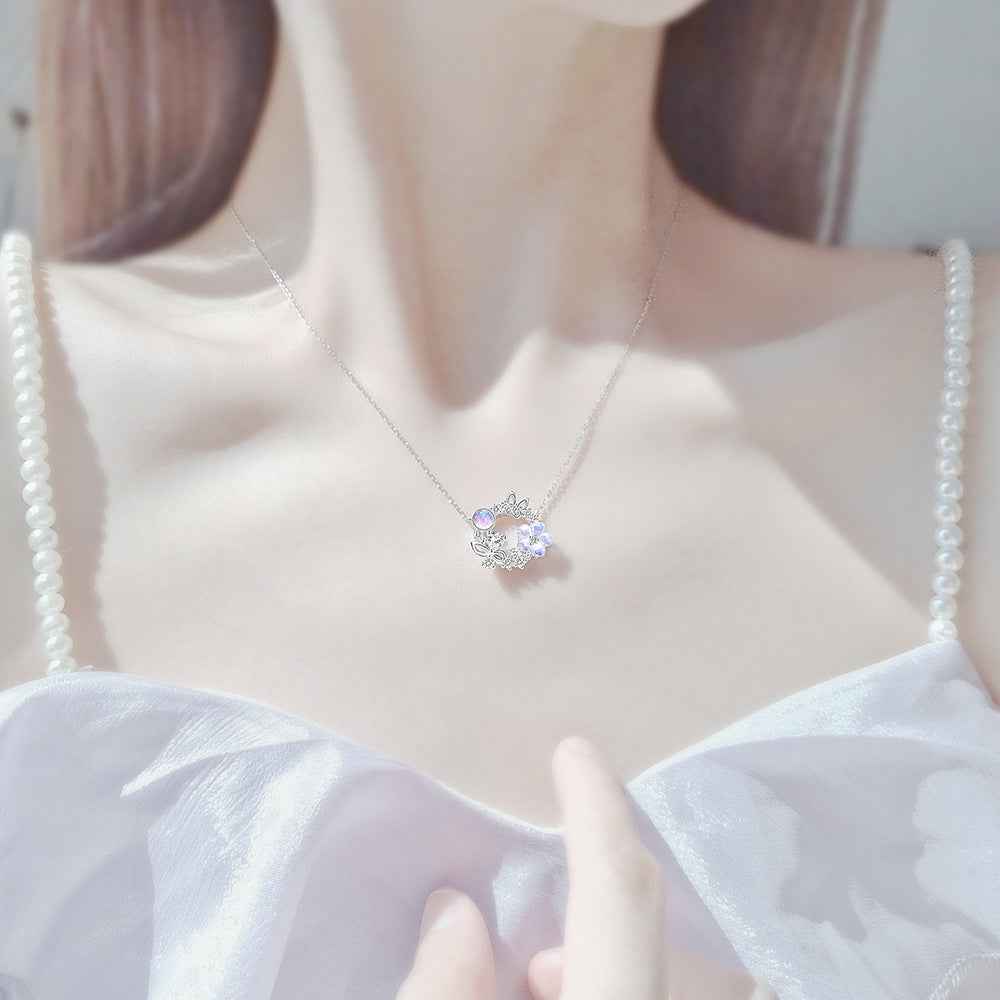 “Sakura Wreath” S925 Sterling Silver Dream Blossom Jewelry Set (Necklace & Earrings) - Image 2