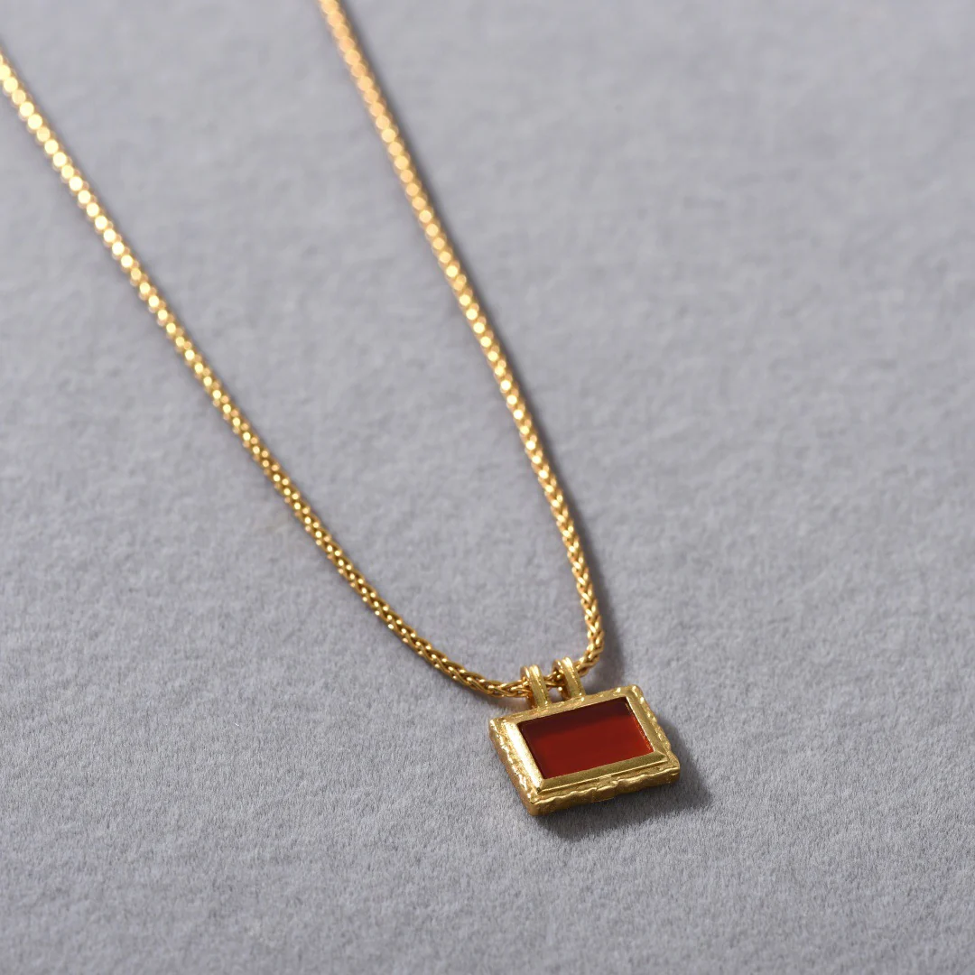 Scarlet Frame 18K Gold-Plated Brass Red Agate Necklace