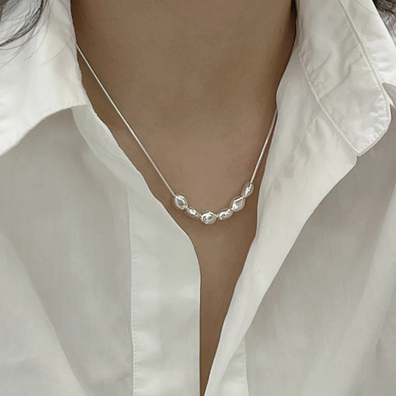 "Silver Beans" 925 Sterling Silver Necklace & Bracelet Set - Image 3
