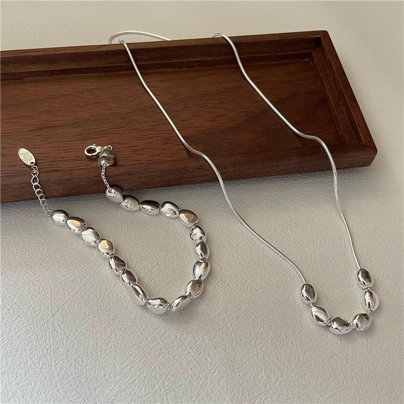"Silver Beans" 925 Sterling Silver Necklace & Bracelet Set - Image 5