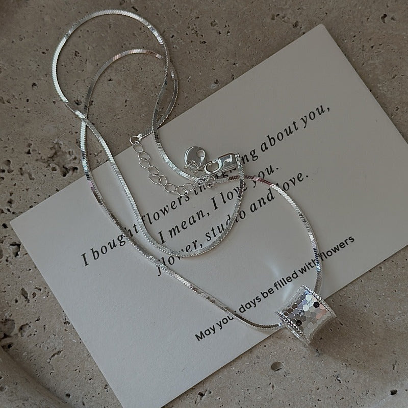 "Silver Gleam" S925 Sterling Silver Sequin Cylinder Necklace - Image 3