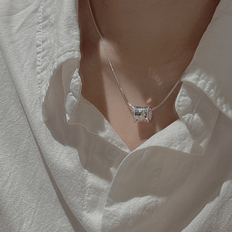 "Silver Gleam" S925 Sterling Silver Sequin Cylinder Necklace - Image 4