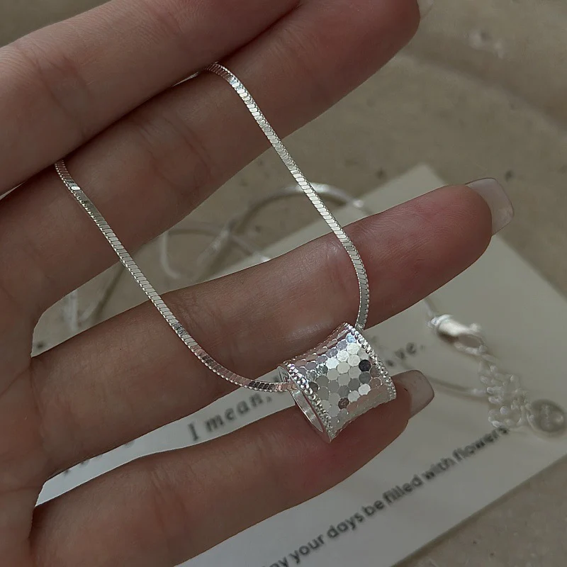 "Silver Gleam" S925 Sterling Silver Sequin Cylinder Necklace - Image 5