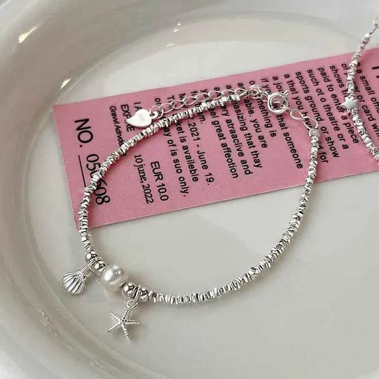 "Silver Tide" 925 Sterling Silver Starfish & Pearl Bracelet - Image 3