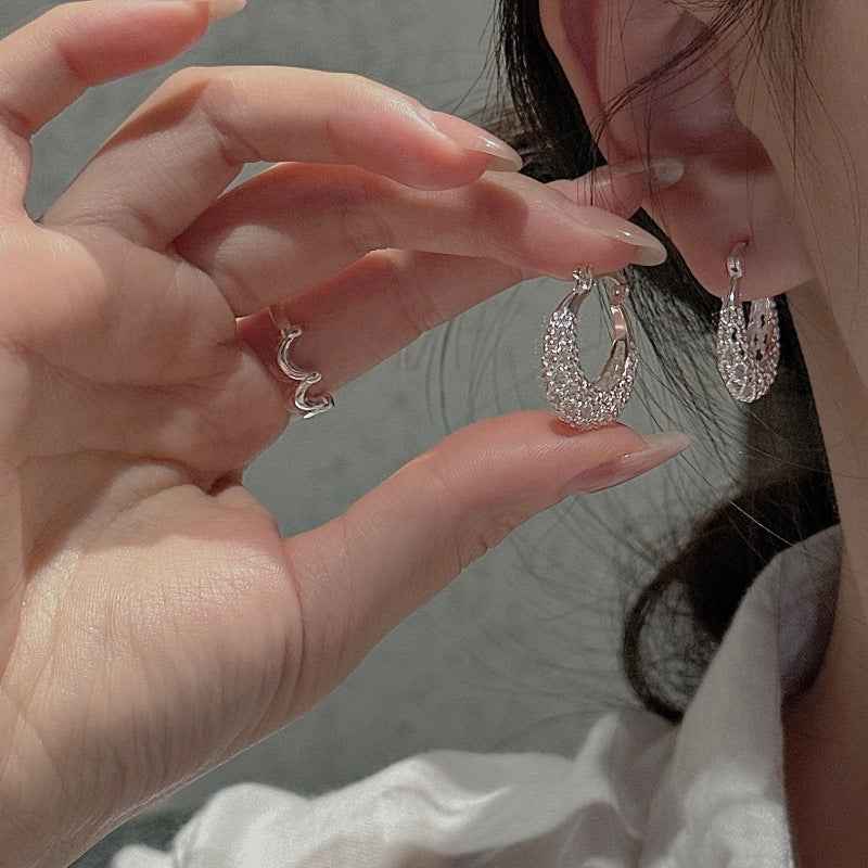 “Silver Weave” S925 Sterling Silver Textured Hoop Earrings - Image 2