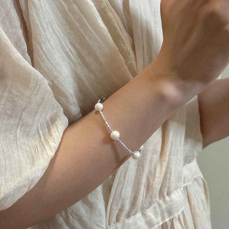 "Silvered Pearl" 925 Sterling Silver Freshwater Pearl Necklace & Bracelet - Image 3