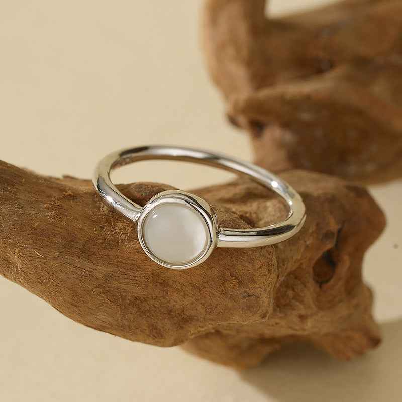 “Soft Halo” 925 Sterling Silver Mother-of-Pearl Minimal Ring - Image 4