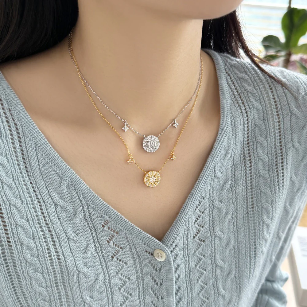 “Solar Éclat” 925 Sterling Silver Sun Disc Necklace - Image 2