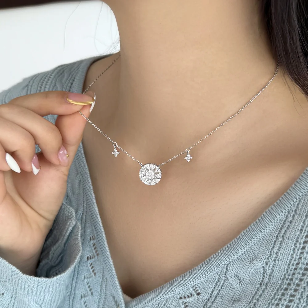 “Solar Éclat” 925 Sterling Silver Sun Disc Necklace - Image 4