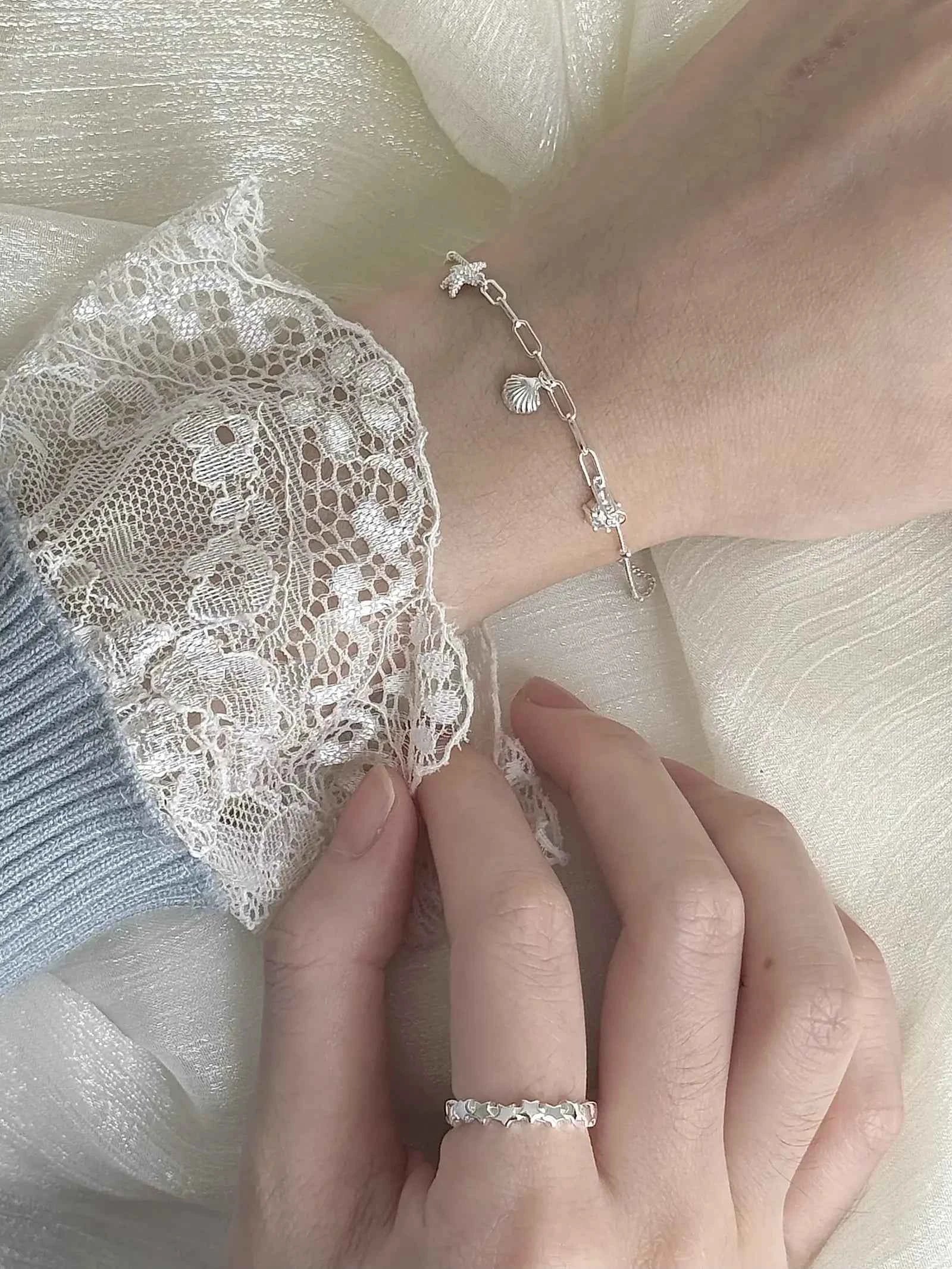 "South of France Holiday" S925 Sterling Silver Seashell and Starfish Bracelet with Fish and Star Ring - Summer, Unique, and Cool Chic - Image 10