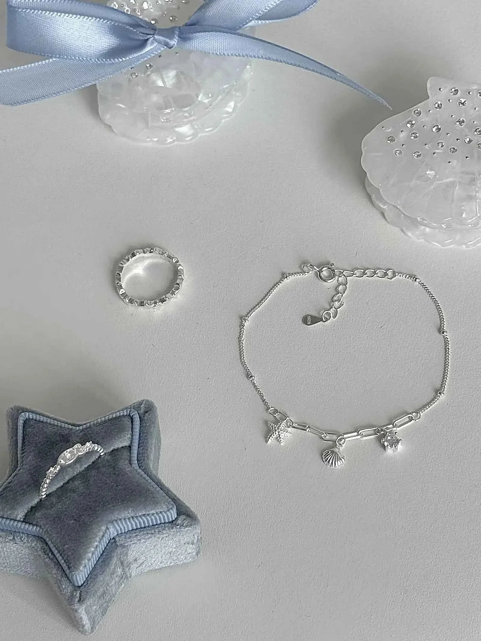 "South of France Holiday" S925 Sterling Silver Seashell and Starfish Bracelet with Fish and Star Ring - Summer, Unique, and Cool Chic - Image 4