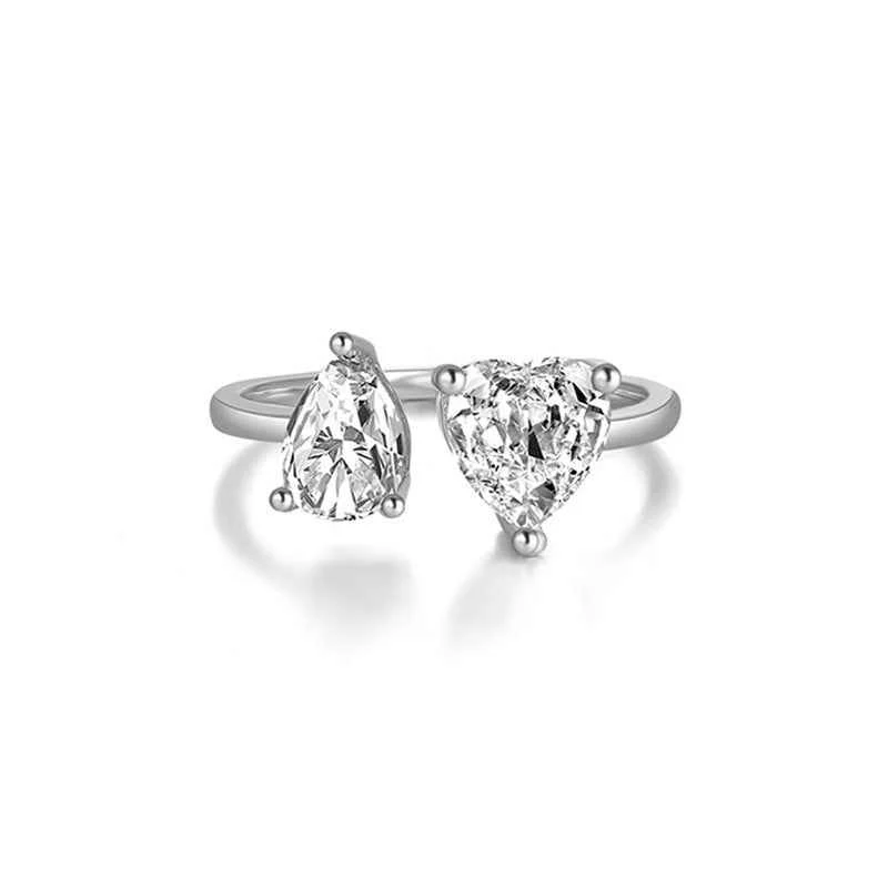 "Sparkling Embrace" 925 Sterling Silver Pear & Heart Adjustable Ring - Image 3