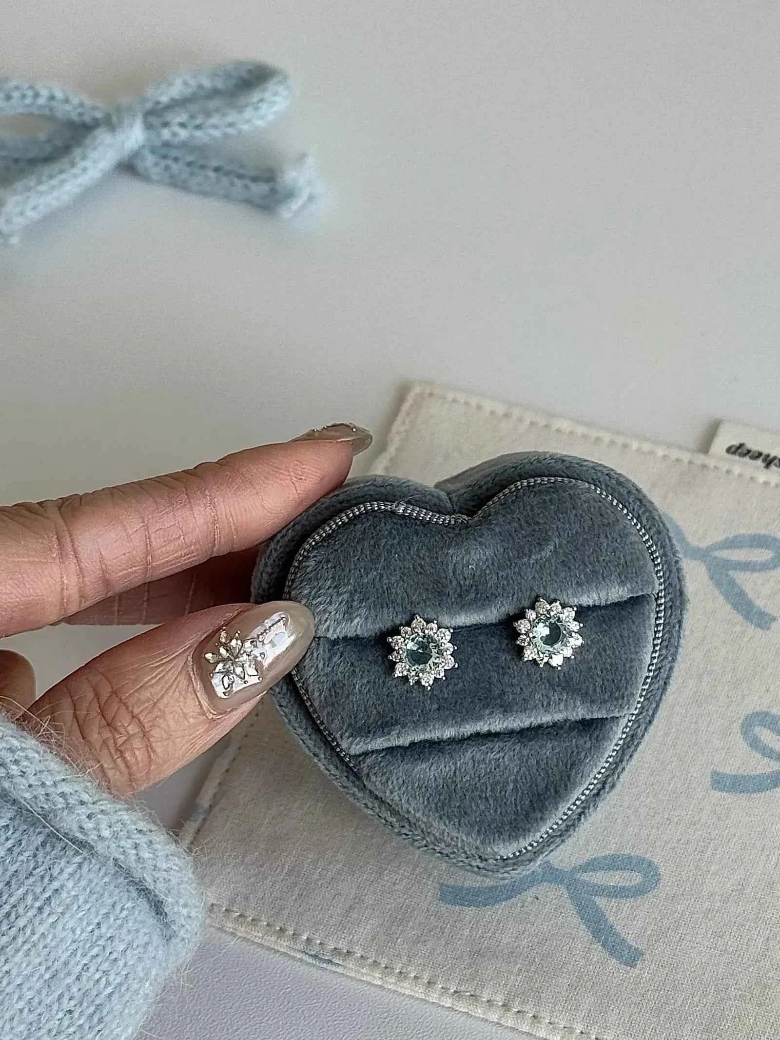"Sparkling Snowflake" Blue Zircon Titanium Steel Stud Earrings - Delicate, Unique, and Sweet - Image 5
