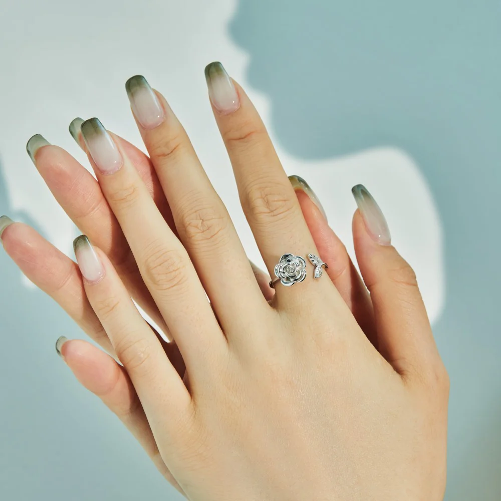 “Spinning Rose” 925 Sterling Silver Rotating Open Ring - Image 4