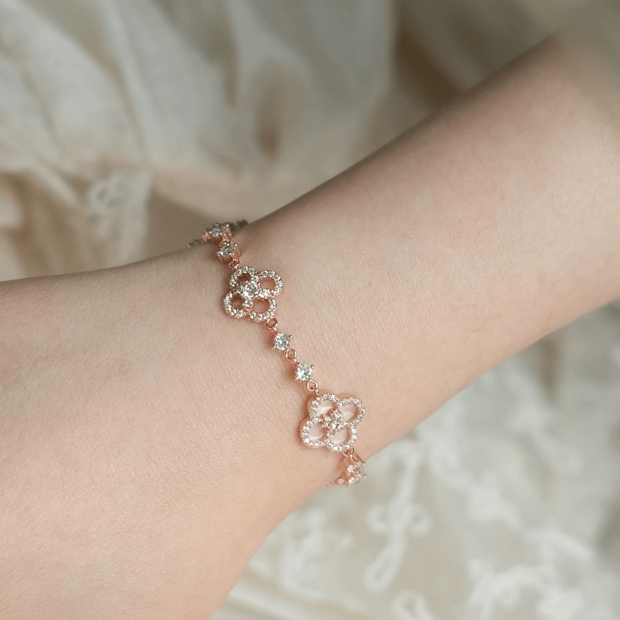 "Spring Blossom Promise" Pink Clover Mother-of-Pearl Jewelry Set | Necklace, Bracelet, Ring, 925 Sterling Silver - Image 10