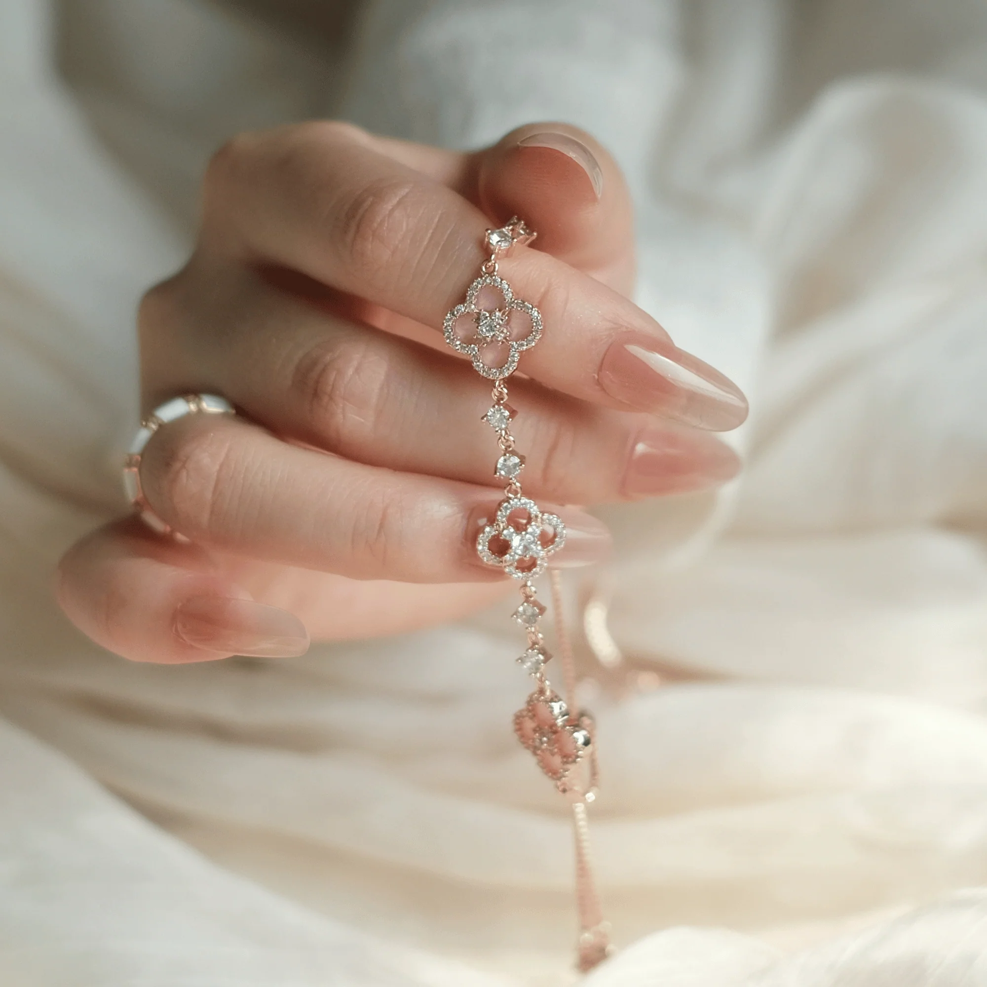 "Spring Blossom Promise" Pink Clover Mother-of-Pearl Jewelry Set | Necklace, Bracelet, Ring, 925 Sterling Silver - Image 12