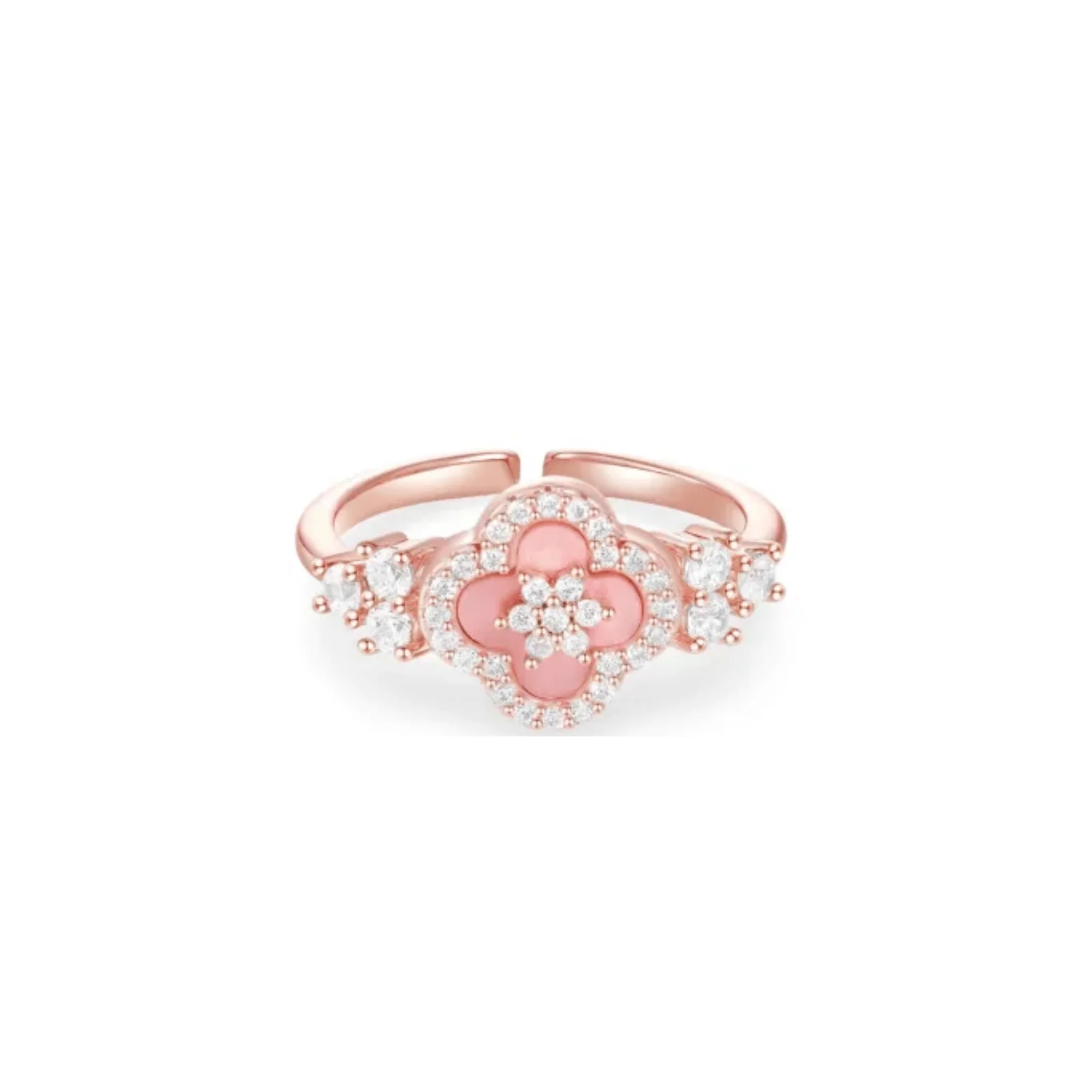 "Spring Blossom Promise" Pink Clover Mother-of-Pearl Jewelry Set | Necklace, Bracelet, Ring, 925 Sterling Silver - Image 13