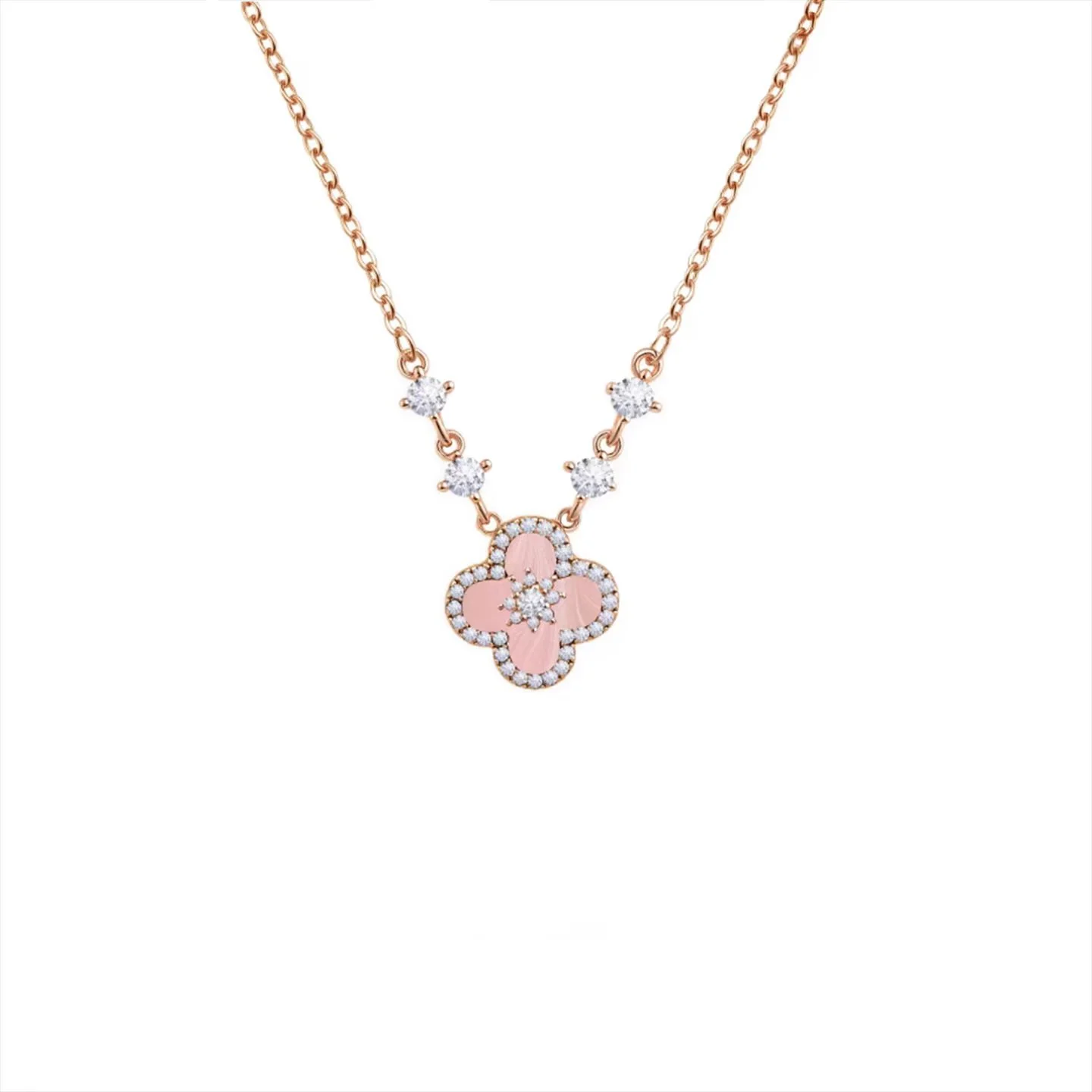 "Spring Blossom Promise" Pink Clover Mother-of-Pearl Jewelry Set | Necklace, Bracelet, Ring, 925 Sterling Silver - Image 4