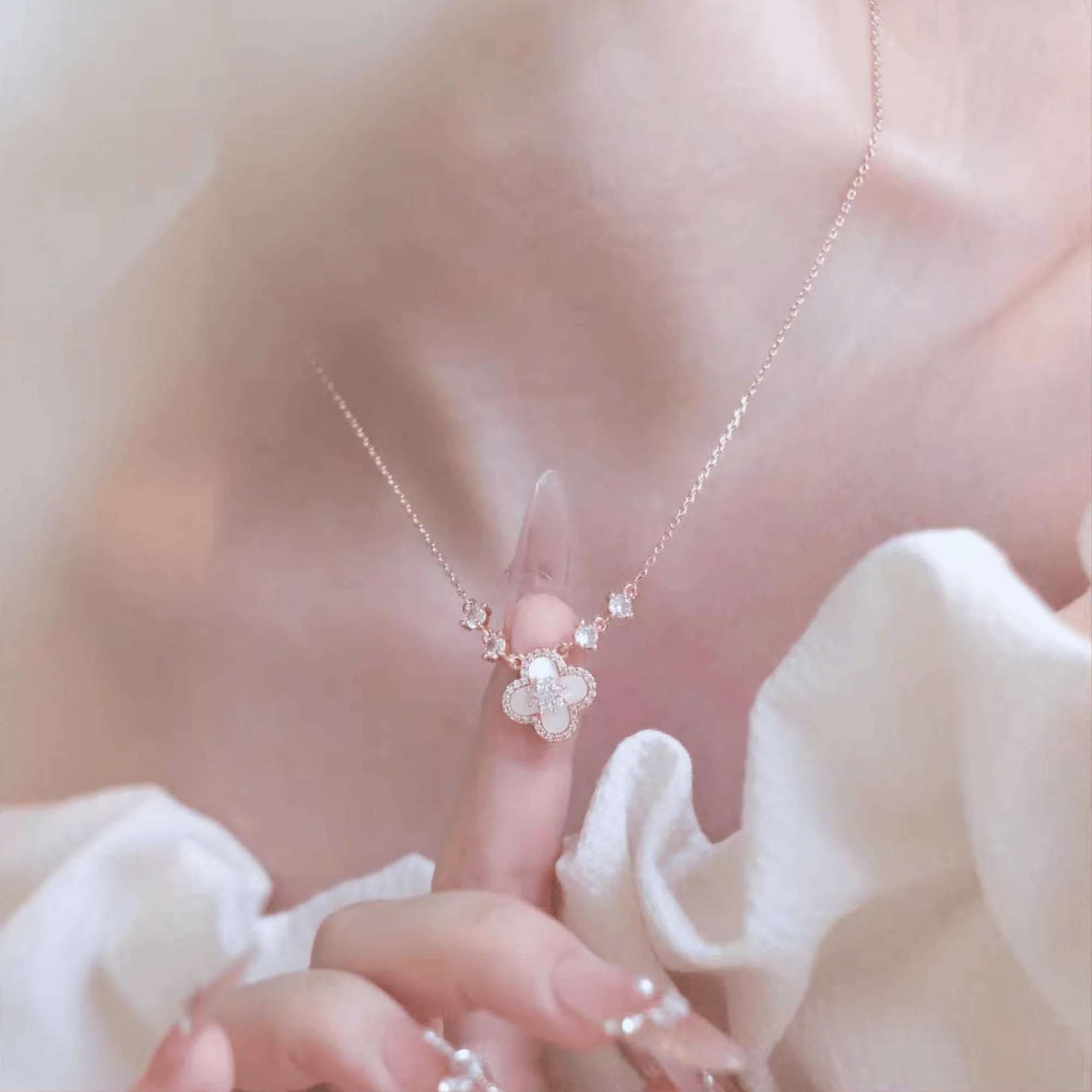 "Spring Blossom Promise" Pink Clover Mother-of-Pearl Jewelry Set | Necklace, Bracelet, Ring, 925 Sterling Silver - Image 5