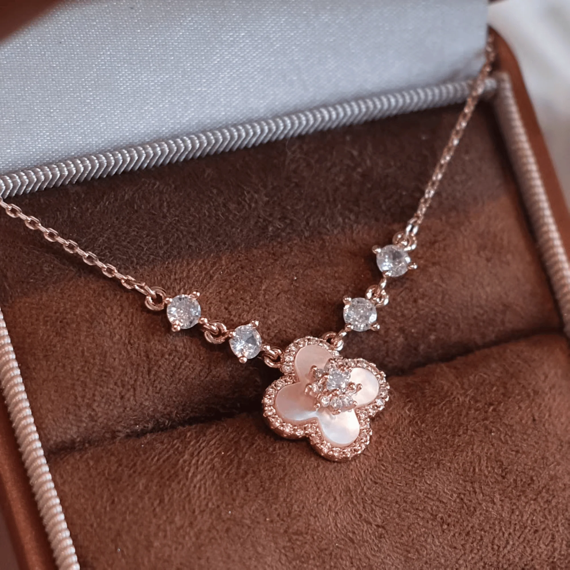 "Spring Blossom Promise" Pink Clover Mother-of-Pearl Jewelry Set | Necklace, Bracelet, Ring, 925 Sterling Silver - Image 6