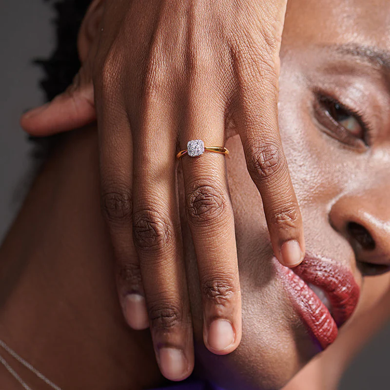 “Square Poise” 925 Sterling Silver Pavé Square Open Ring - Image 2