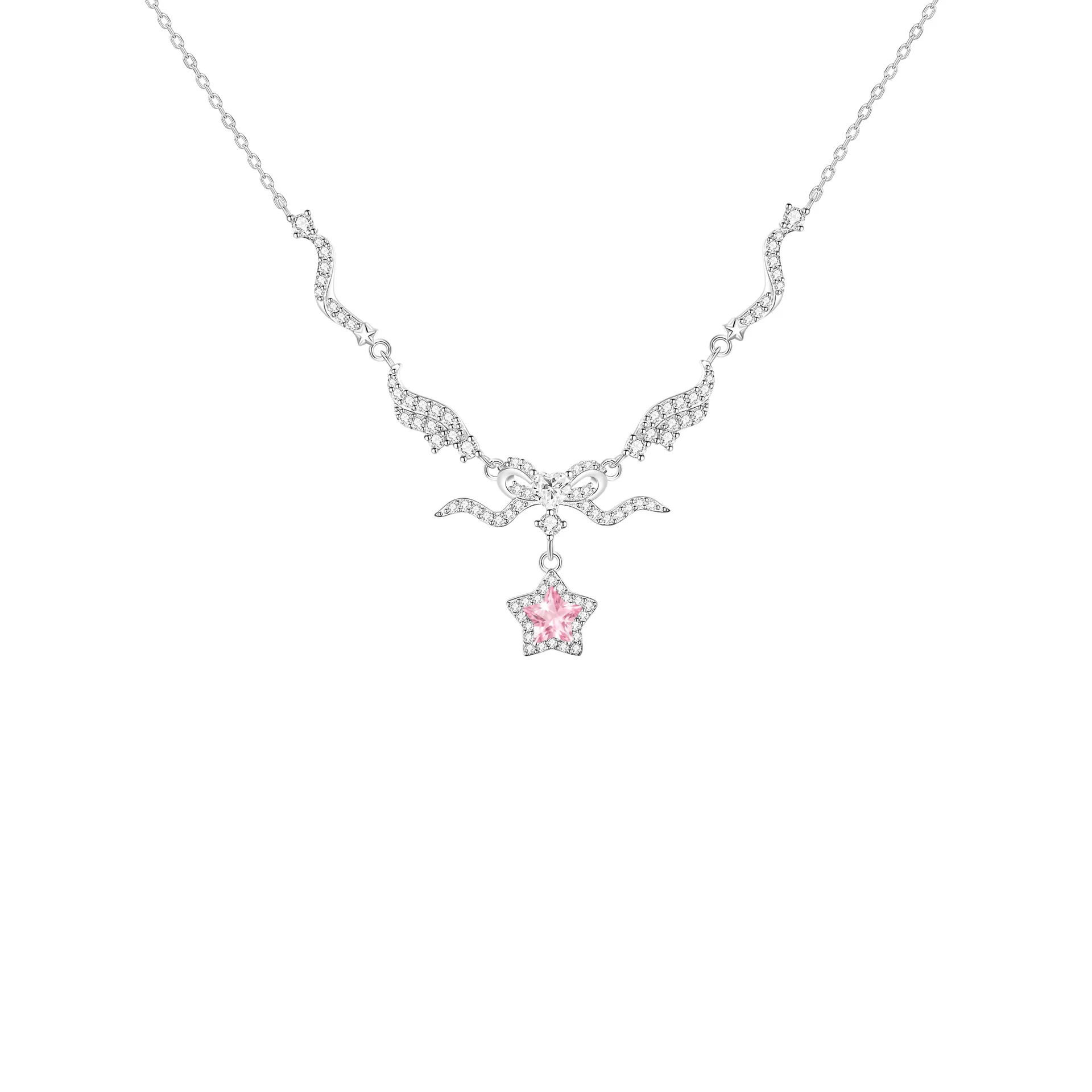 “Starlit Ballet” S925 Sterling Silver Pink Star Ballet Necklace