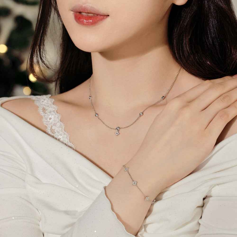 “Starlit Bloom” S925 Sterling Silver Necklace & Bracelet Set - Image 2