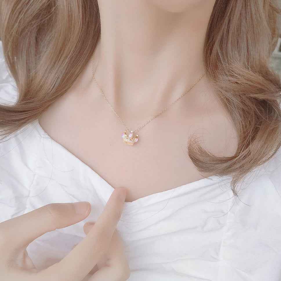 “Starlit Crown” 925 Sterling Silver Crystal Crown Necklace & Adjustable Ring Set - Image 2