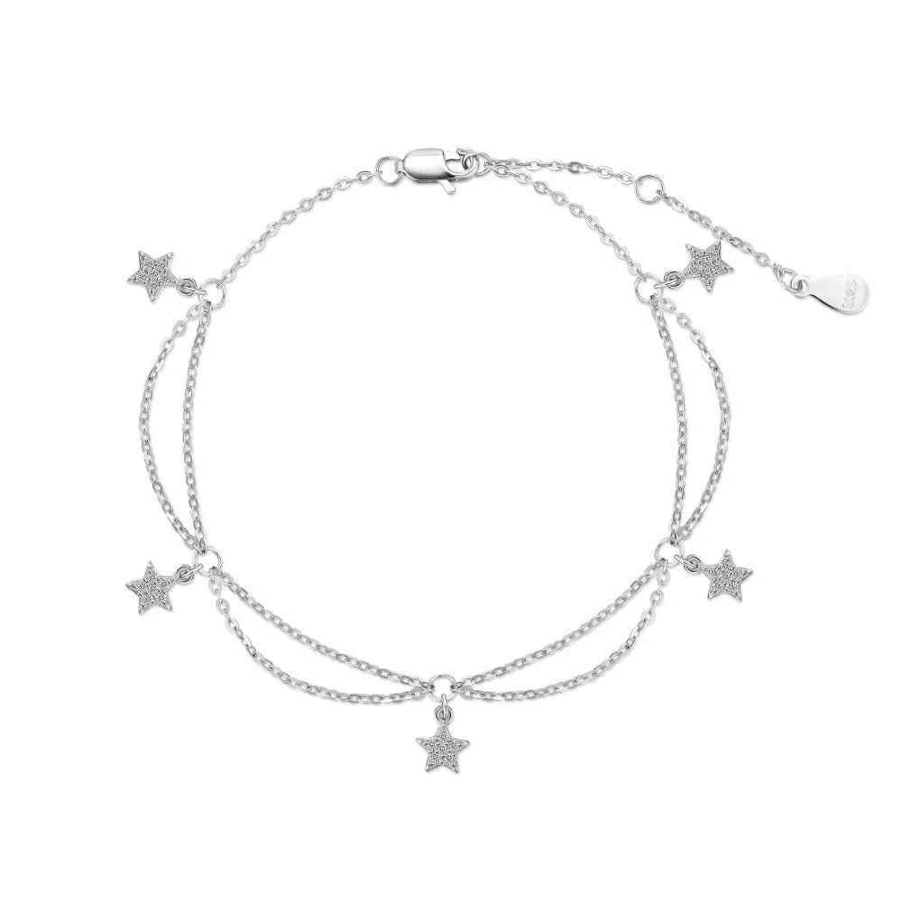 “Starlit Dance” 925 Sterling Silver Double-Layer Star Charm Bracelet - Image 4