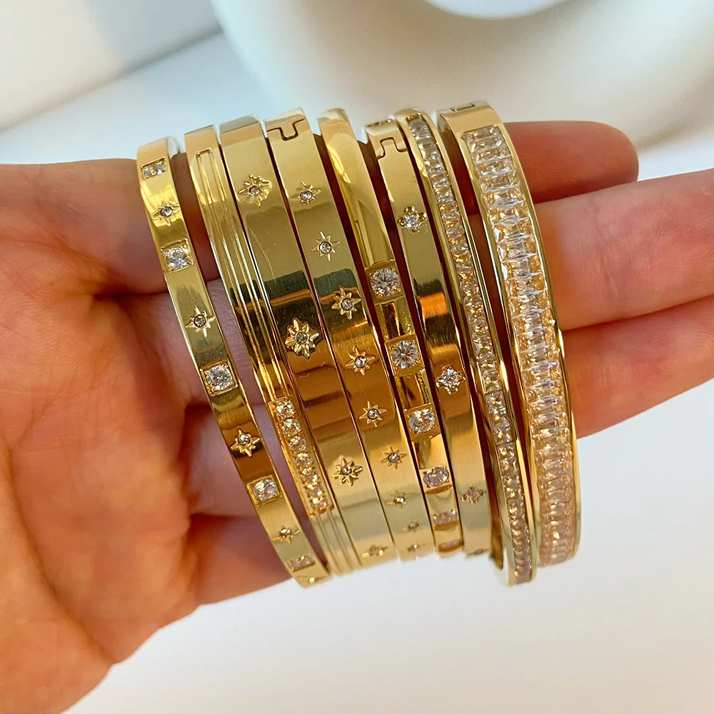 Stellar Line 18K Gold-Plated Stainless Steel Zircon Bangle