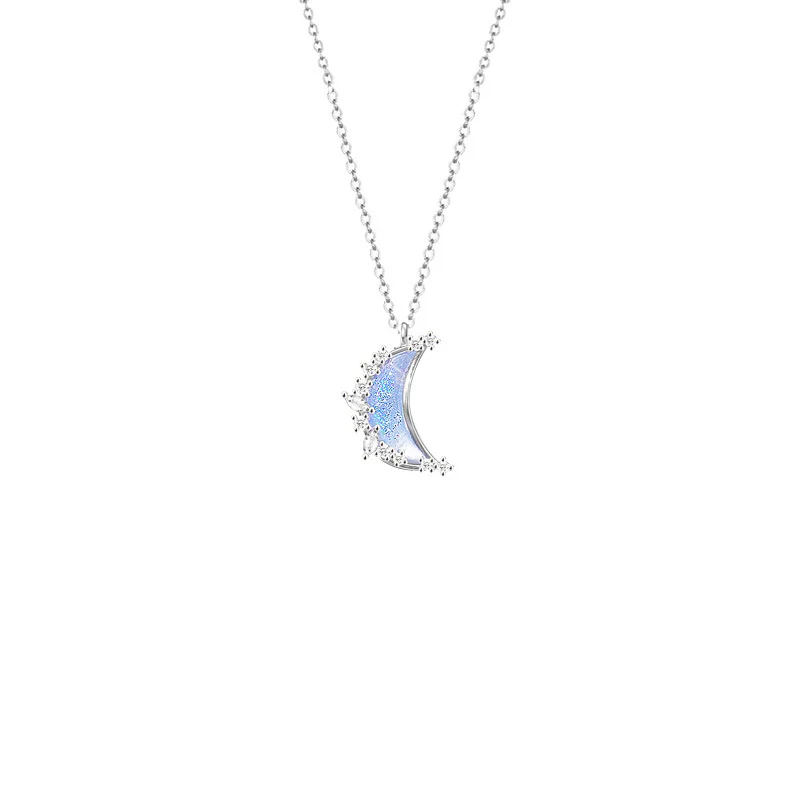 “Stellar Whisper” 925 Sterling Silver Moon & Star Color-Shift Necklace