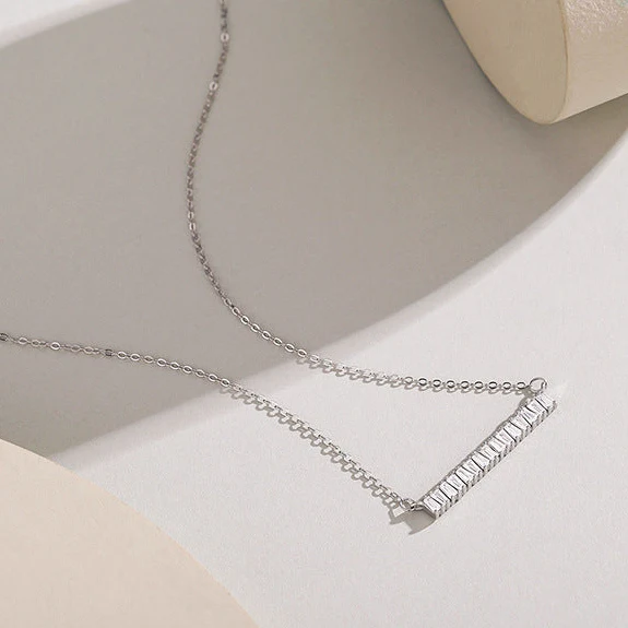 “Sugar Bar Shine” 925 Sterling Silver Baguette Zircon Necklace - Image 3