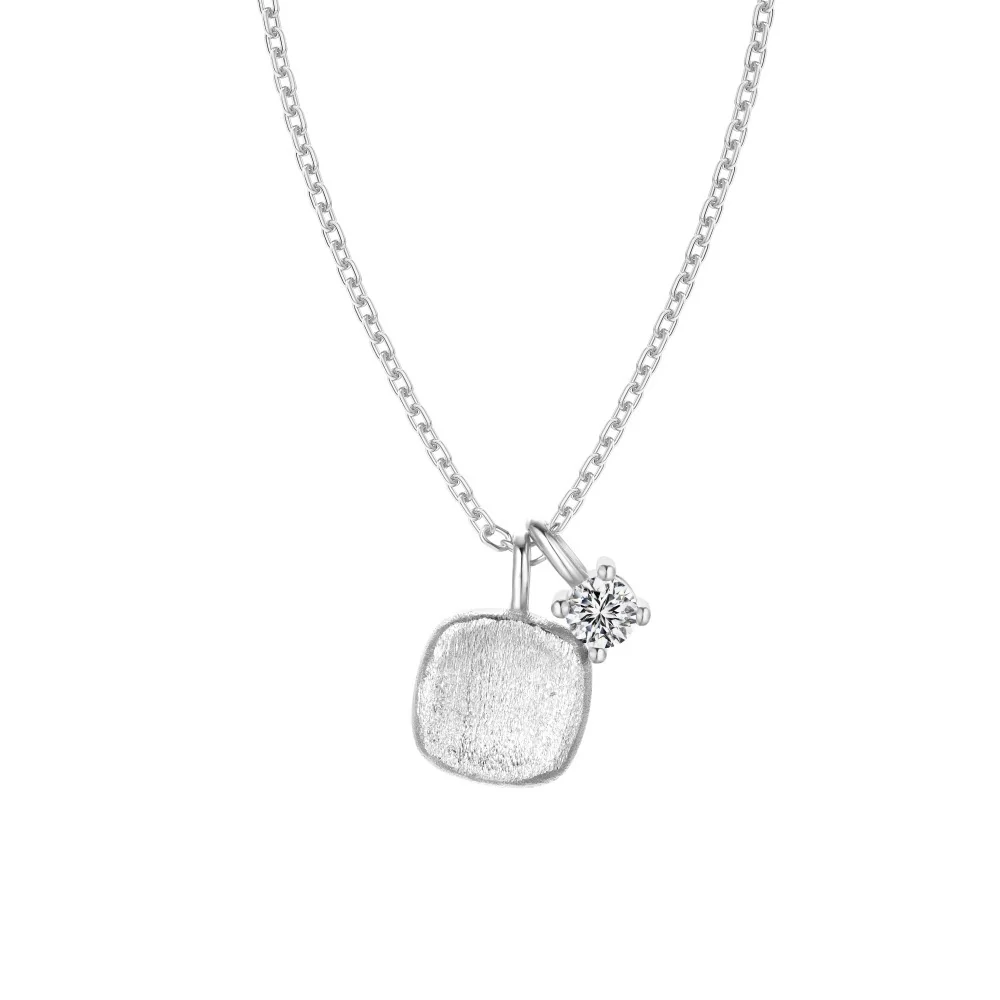 Sugar Cube – Brushed Square Pendant Necklace, 925 Sterling Silver with CZ Accent: Gold | Silver - Image 3
