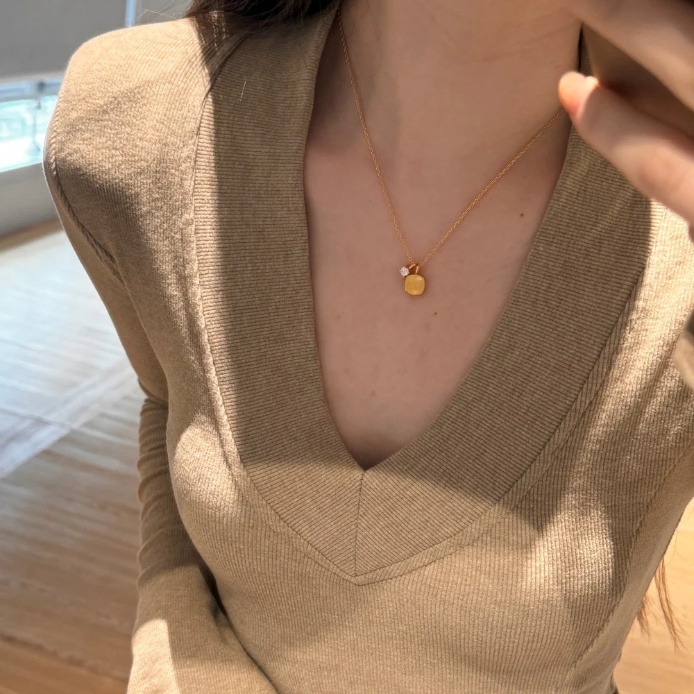 Sugar Cube – Brushed Square Pendant Necklace, 925 Sterling Silver with CZ Accent: Gold | Silver - Image 8
