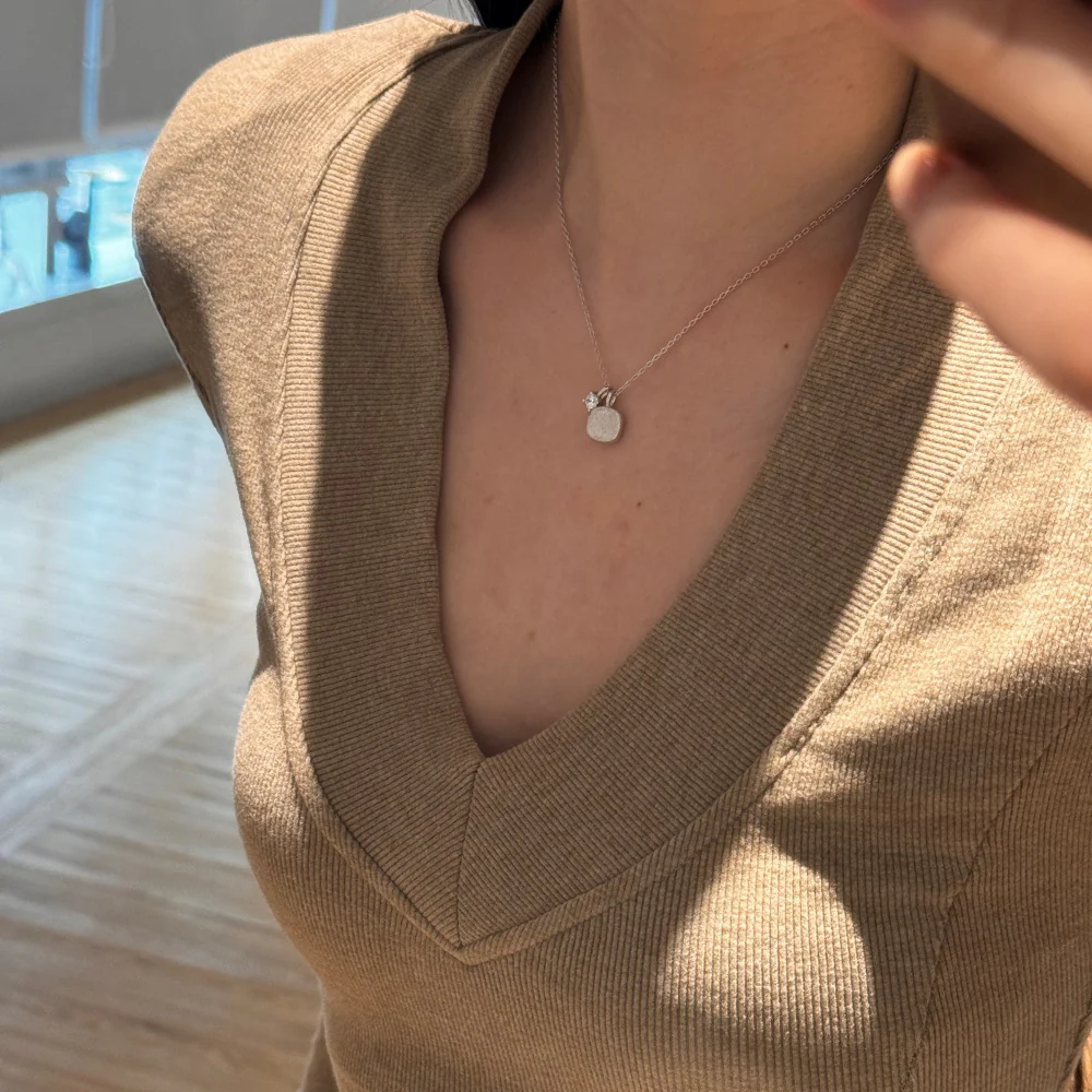 Sugar Cube – Brushed Square Pendant Necklace, 925 Sterling Silver with CZ Accent: Gold | Silver - Image 9