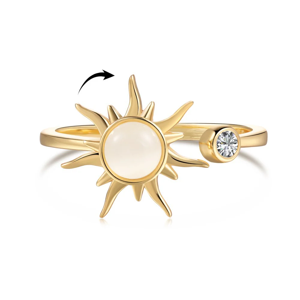 “Sun Calma” S925 Sterling Silver Rotating Sun Moonstone Fidget Ring - Image 3