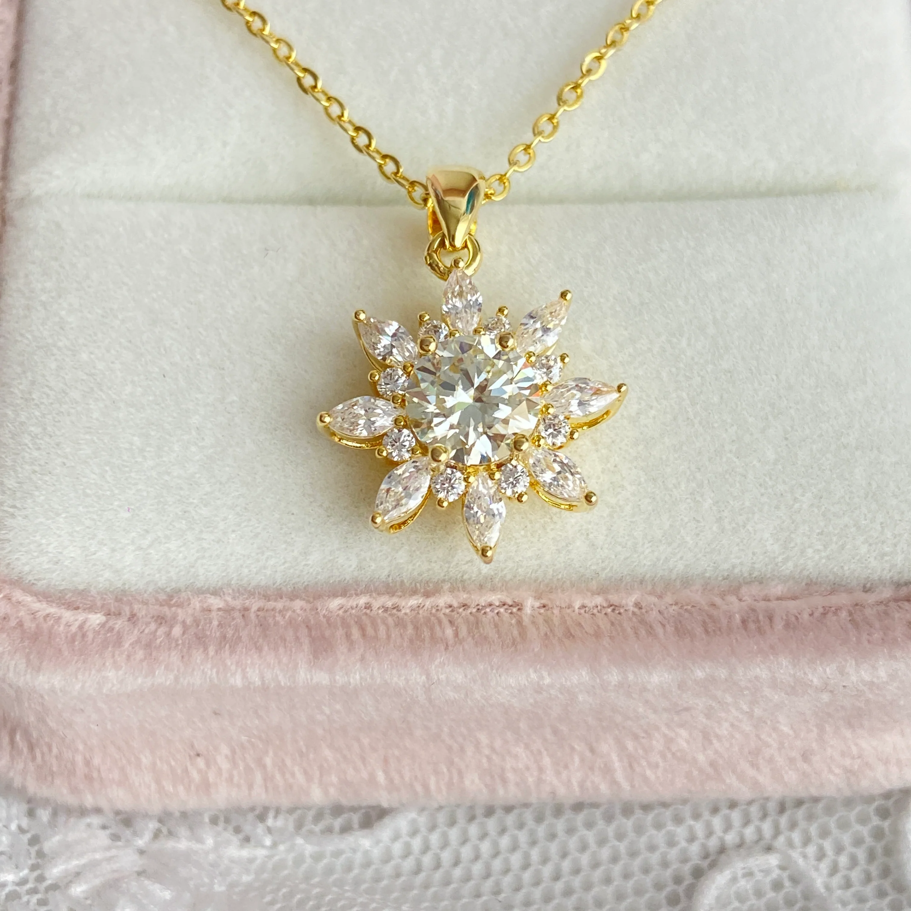 “Sunflare Bloom” 14K Gold Plated Brass 1CT Moissanite Sunflower Necklace - Image 3