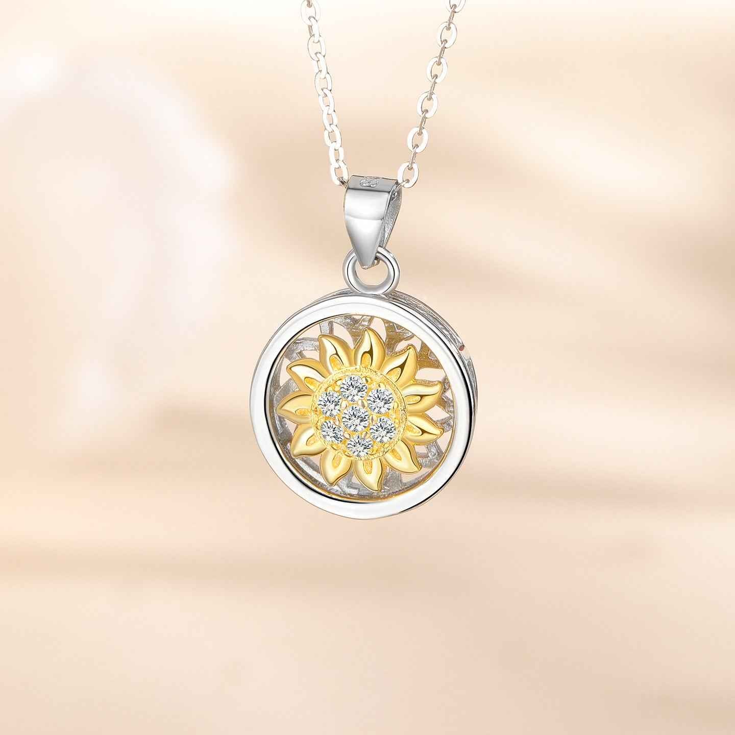 “Sunlit Bloom” S925 Sterling Silver Rotating Sunflower Necklace - Image 3